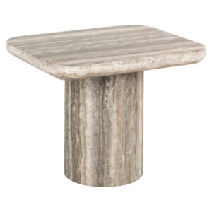 Modern gray marble side table with a cylindrical base.