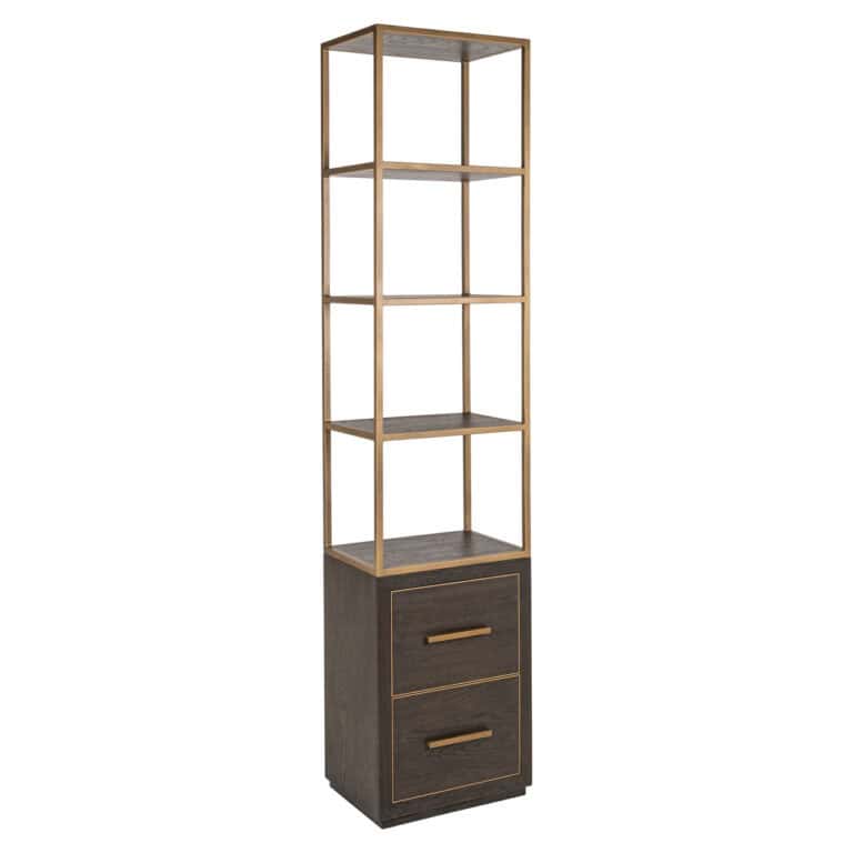 Small wooden wall cabinet with 2 drawers and open compartments for the living room.