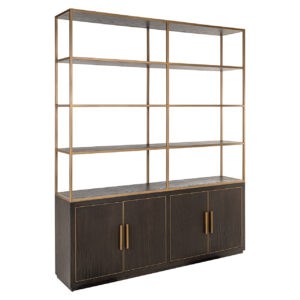 Moderne „ Bücherschrank “ mit Holz- und Metallelementen, ideal für Wohn- oder Büroräume.