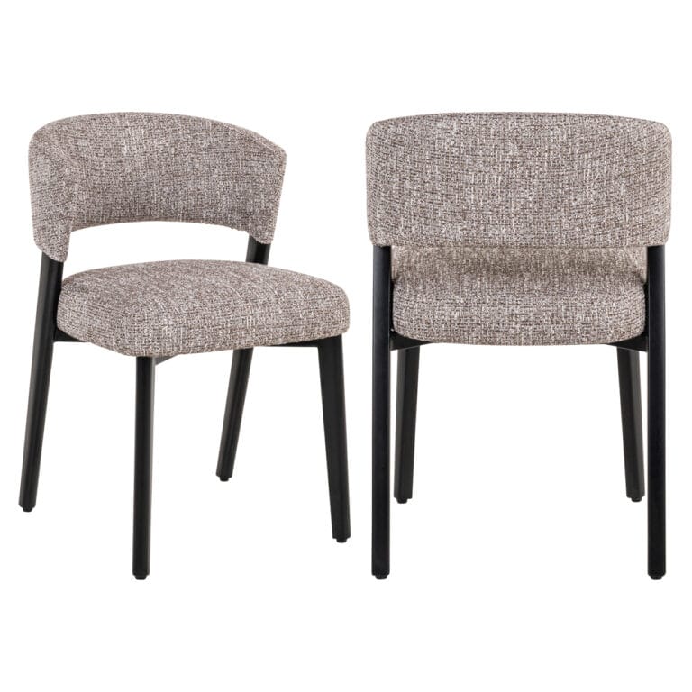 Eetkamerstoel Zeno earth tweed met zwarte poten, modern design.
