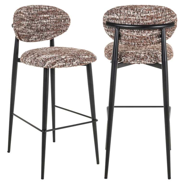 Moderne barstoel Dantes Hazel met zwart frame en stoffering in bruin tinten.