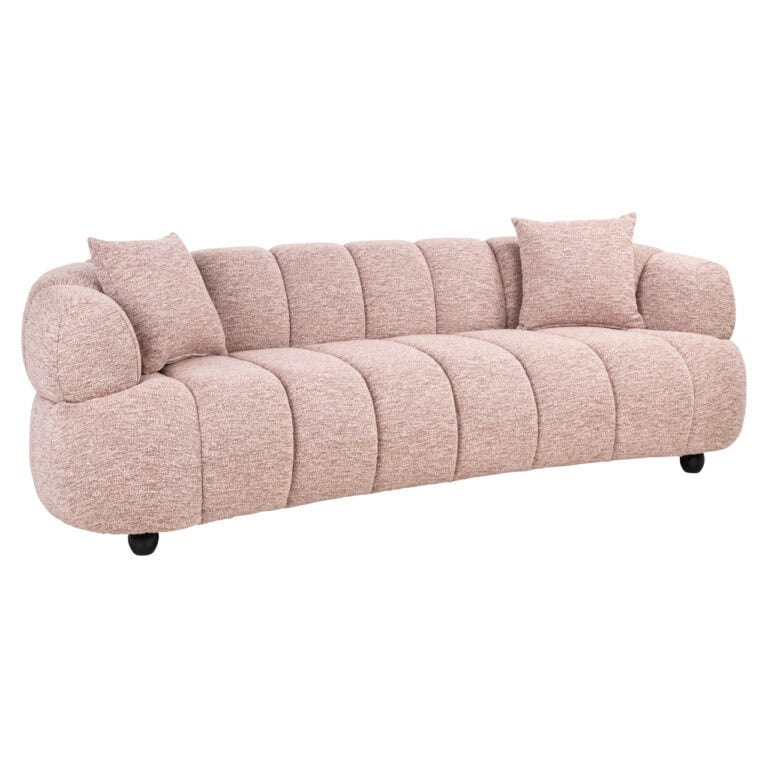 Canapé de luxe « Canapé » en tissu rose pâle avec coussins, design moderne.