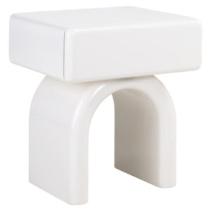 Modern white Bennet nightstand with a unique design and rounded shapes.