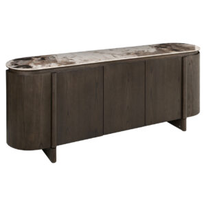 Buffet Langford marron avec plateau en marbre, pour un style d'intérieur élégant.