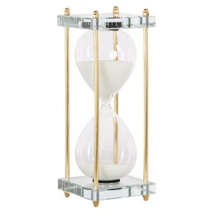 Decorative hourglass with gold-colored details and a glass casing.