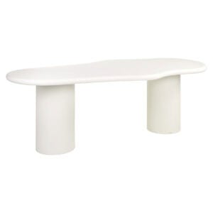 Modern white dining table with round legs for stylish dining rooms.