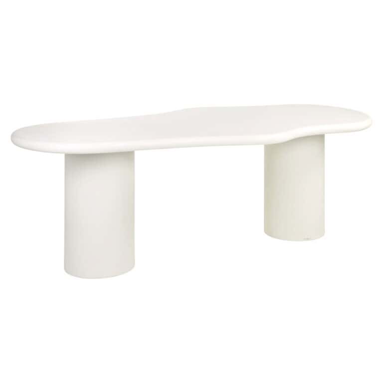 Modern white dining table with round legs for stylish dining rooms.