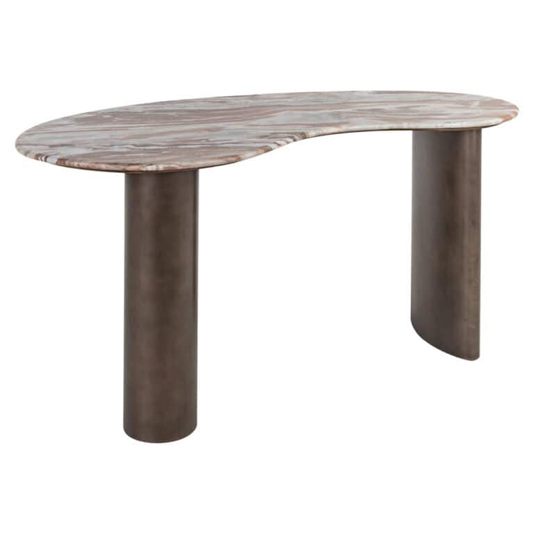 Moderne Bureau Brando tafel met blush beige marmeren blad en betonnen poten.