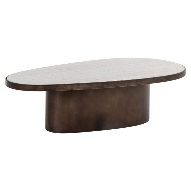 Moderne salontafel Biloxi met wit tafelblad en bruin onderstel.
