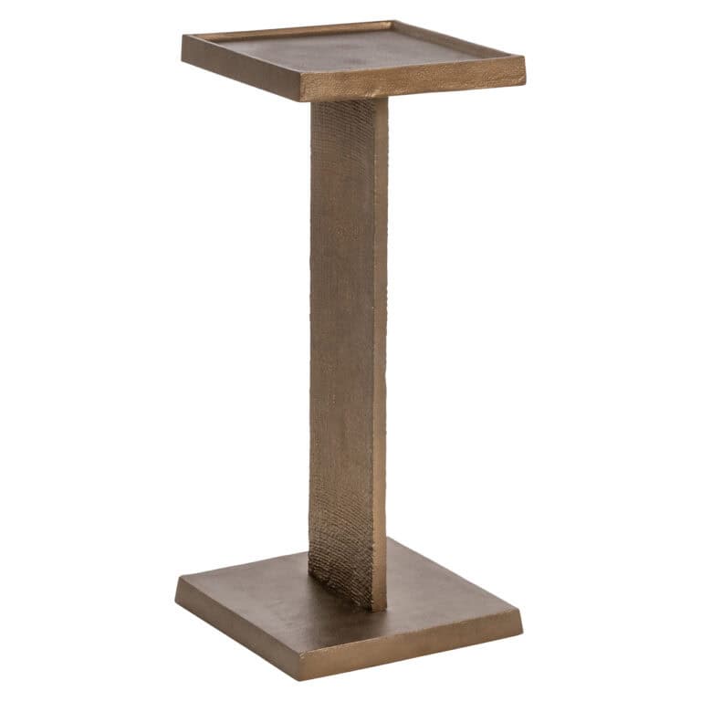 Foley side table with a brass finish and clean lines.