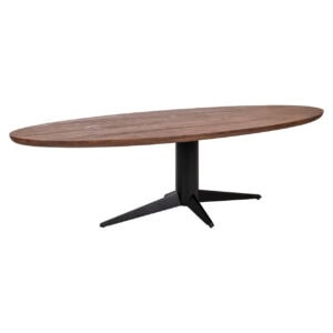 Esstisch „Stafford“ in Spicebrown, oval, mit schwarzem Gestell.