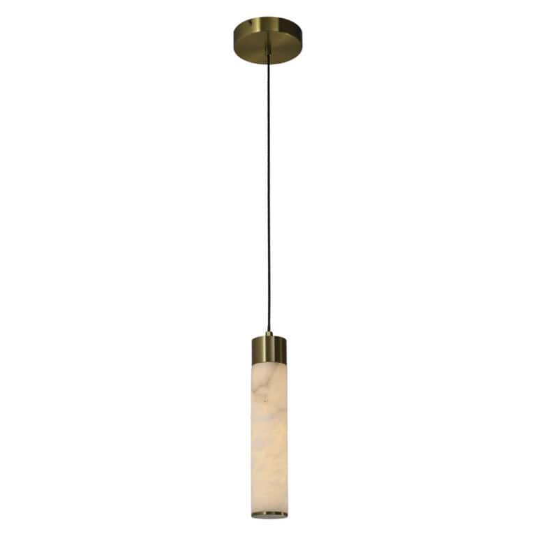 Suspension moderne blanche Auralith avec des touches dorées.