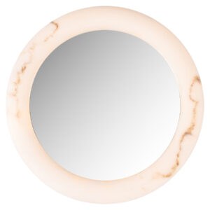 Wandlamp Oravelle met wit spiegel en ronde vorm, 60 centimeter diameter.