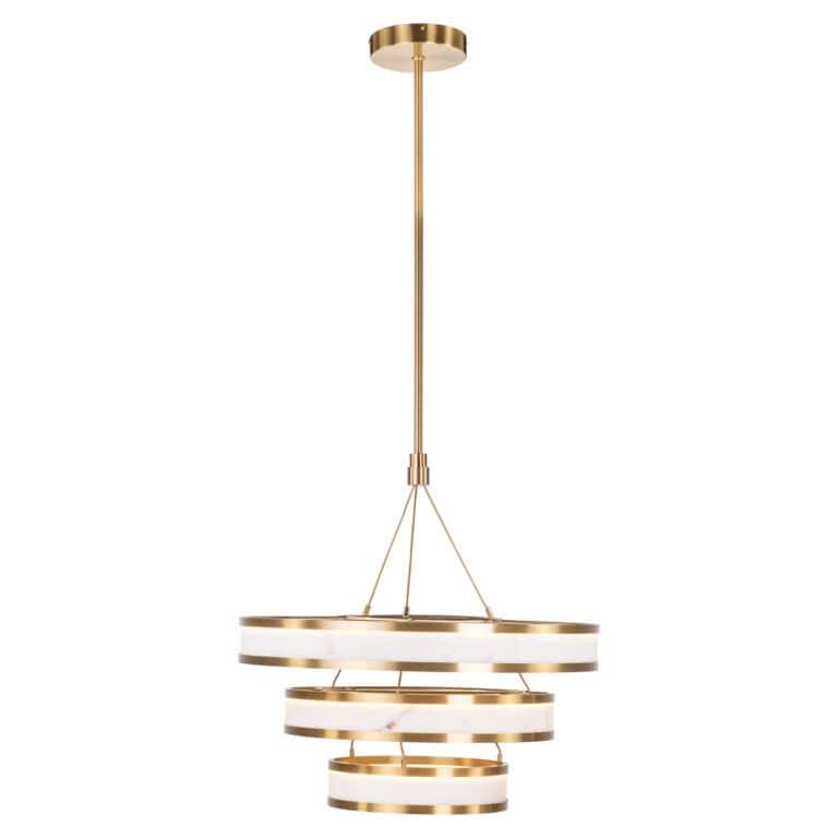 Modern gold pendant lamp with multiple rings for elegant lighting.