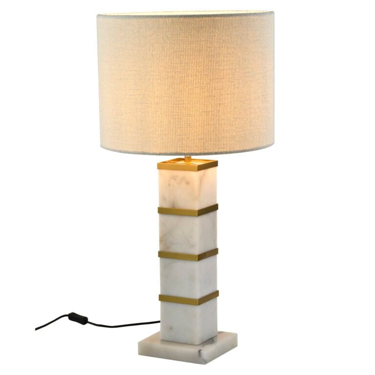 Celinae Table Lamp, white, with shade and marble base.