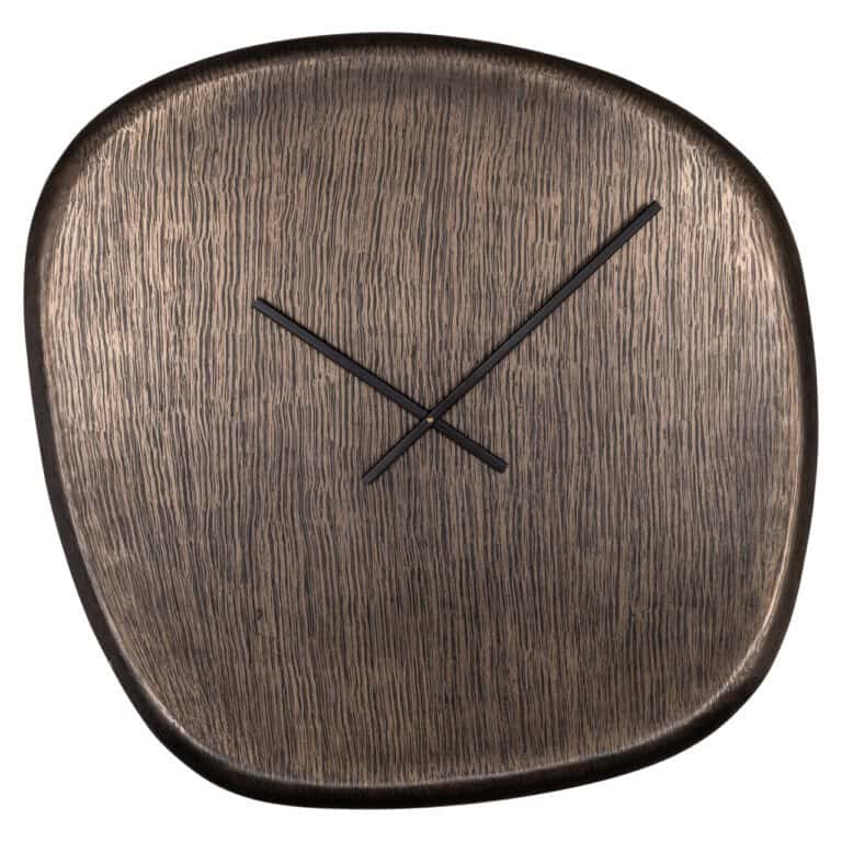 Moderne Bronzesuhr mit Holzoptik zur Inneneinrichtung.