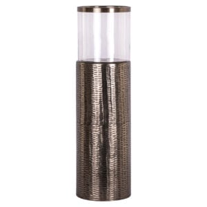 Bronze " Hurricane light " by Faylen L., with a glass top for atmospheric lighting.