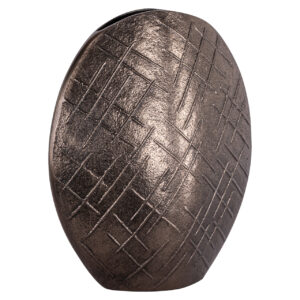 Vase ovale en bronze orné d'un motif géométrique, destiné à la décoration d'intérieur.