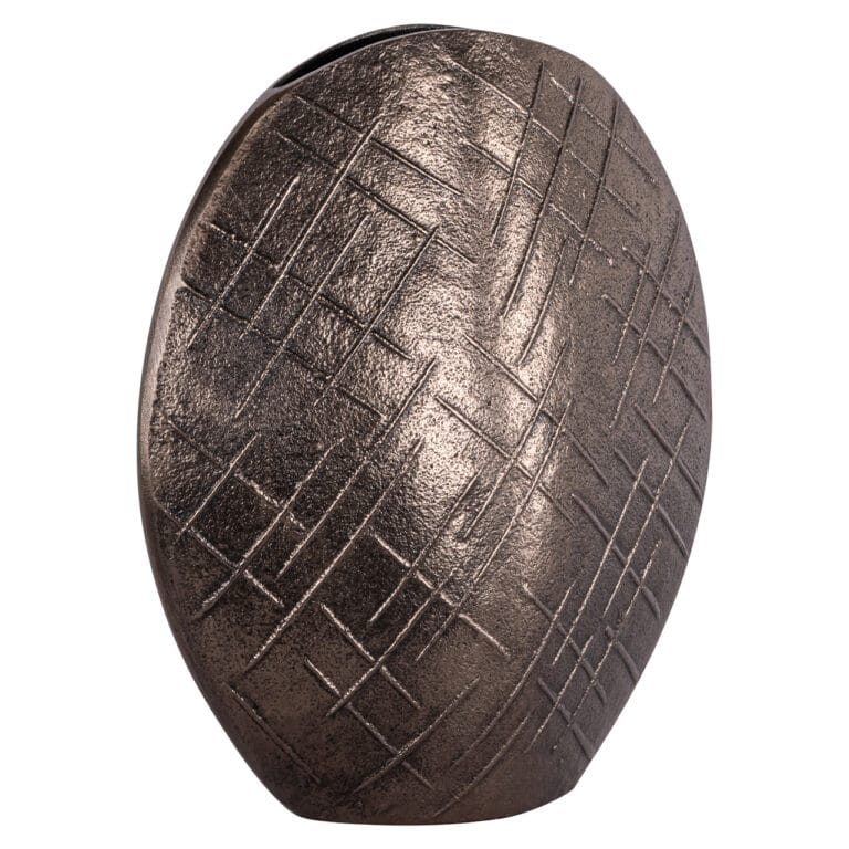 Ovale bronzen vaas met geometrisch patroon voor interieurdecoratie.