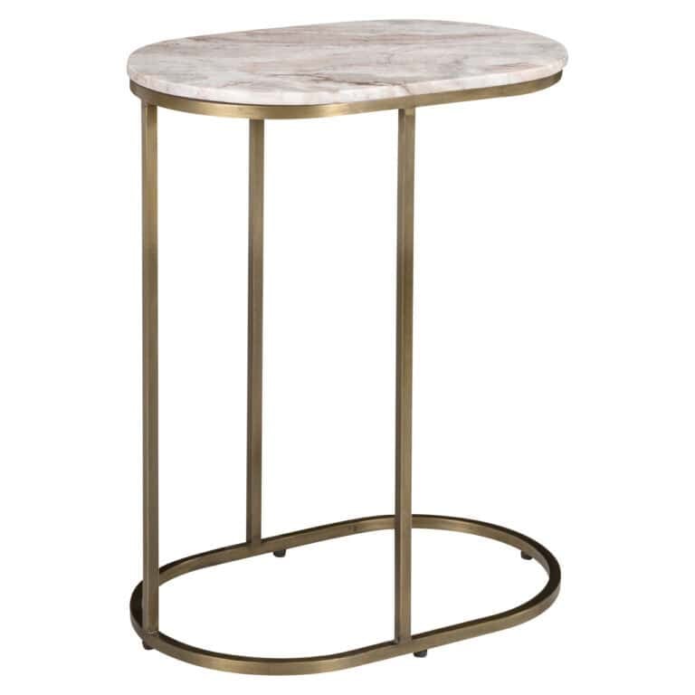 Elegant side table with a marble top and gold frame.