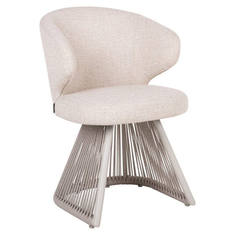 Nuba beige outdoor eetkamerstoel met metalen frame en comfortabele bekleding.