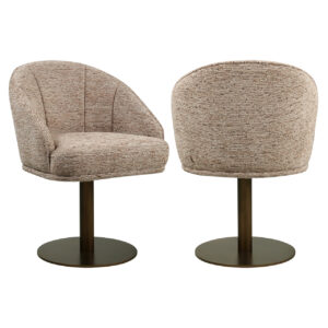 Moderne beige draaistoel met ronde rugleuning en zwarte voet.