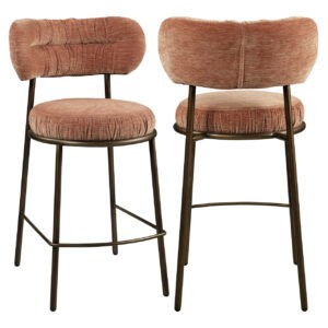 Moderne mozaïek gestoffeerde counterstoelen met zwarte metalen frame.