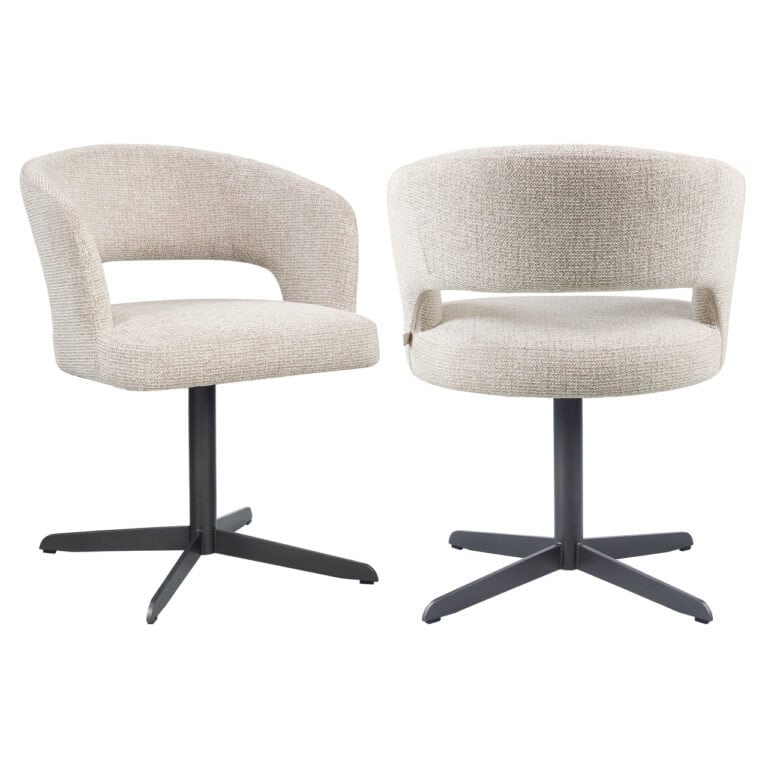 Chaise de salle à manger Blanca en tissu naturel avec pied noir.