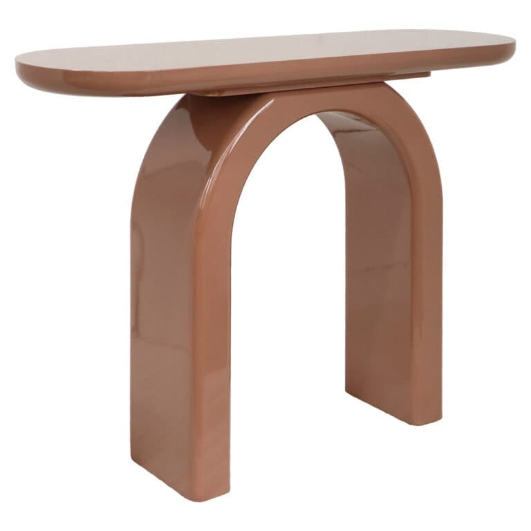 Modern console table in mocha mousse color with curved legs.