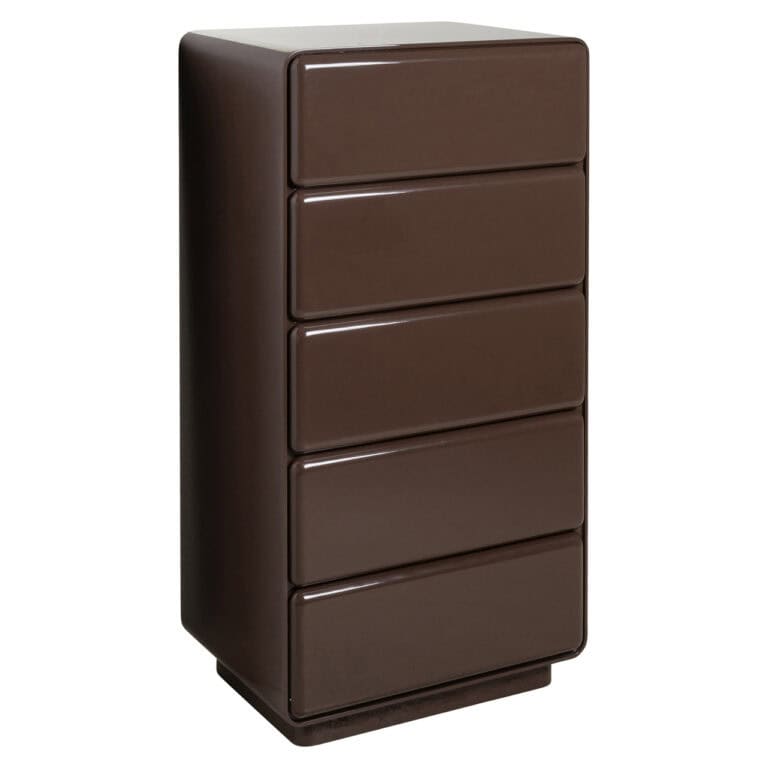 Modern chestnut chest of drawers with six drawers for stylish storage.