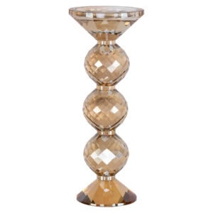 Elegant, faceted champagne-colored candleholder bowl.
