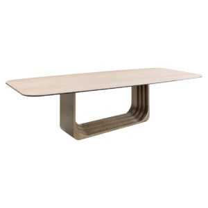Maxfield dining table in beige with a modern design and wood finish.