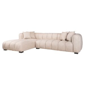 Luxe crème tweed lounge bank met kussens, modern design, comfortabel en elegant.