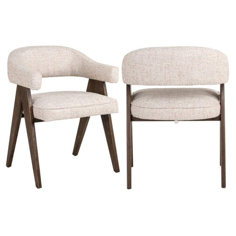 Eetkamerstoel Mori cream tweed met houten poten.