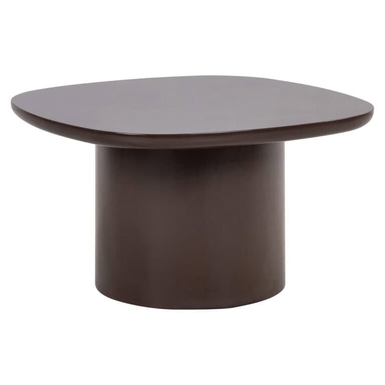 Table d'appoint moderne de couleur brun chocolat, de forme ronde et dotée d'un piètement cylindrique.
