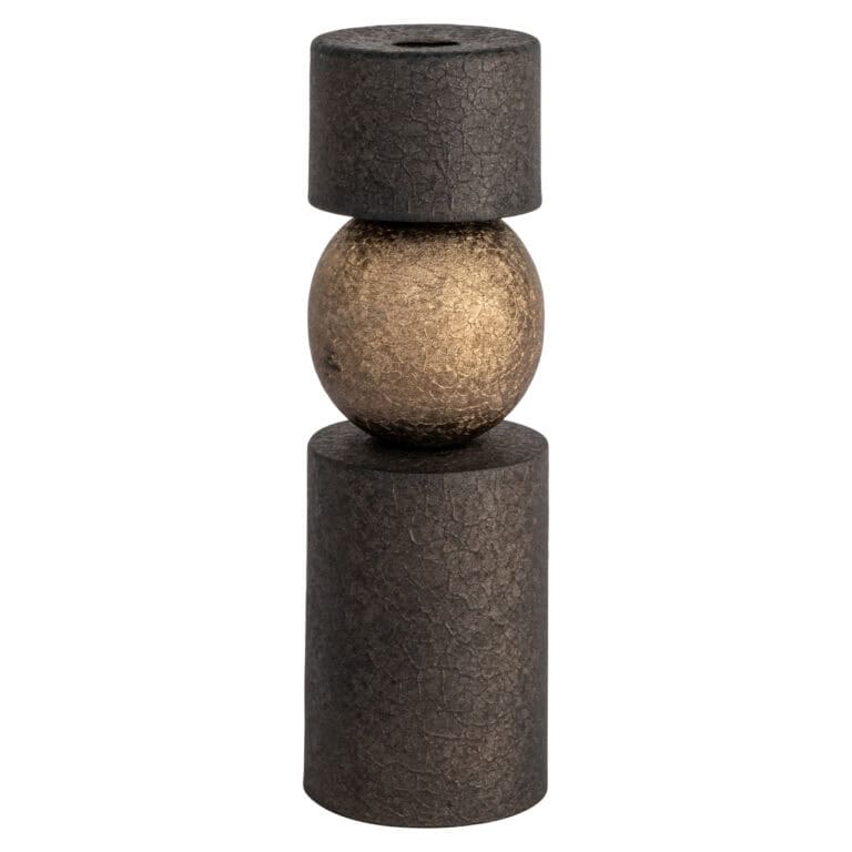 Kerzenhalter Hasley aus Bronze und Antik, zylinderförmig mit runder Kugel.
