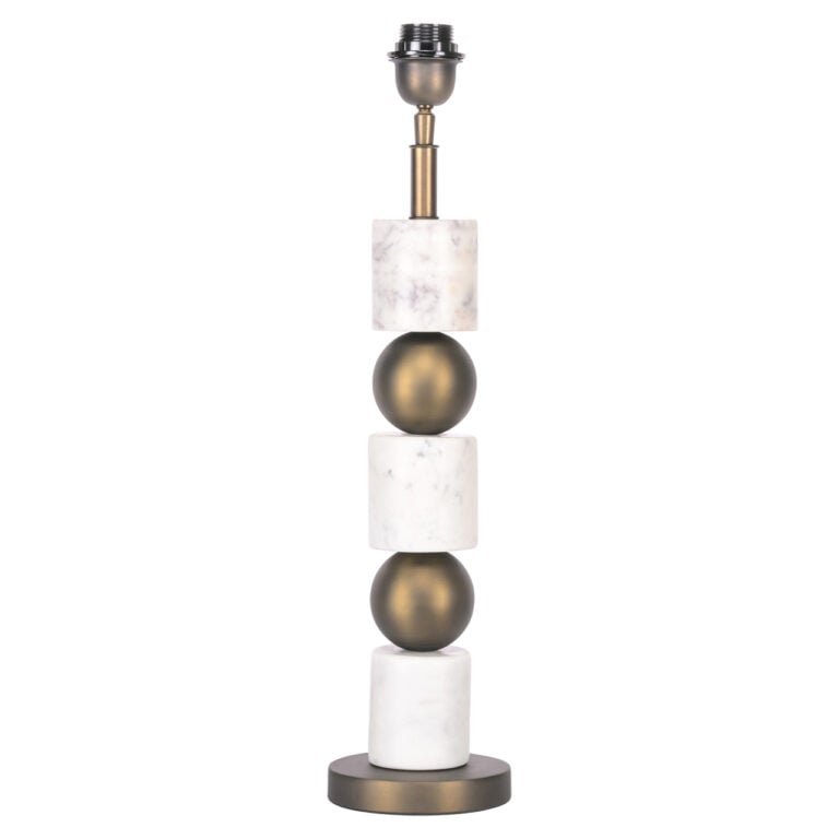 Moderne tafellamp met marmeren en metallic details voor elegante interieur.