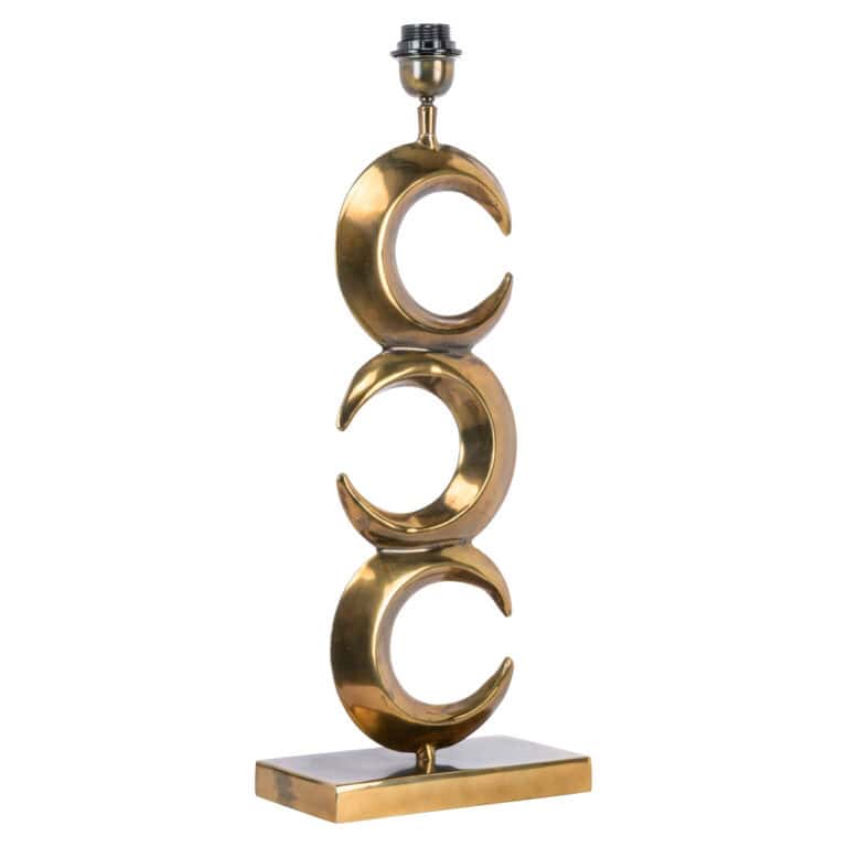 Brass mit Mondmotiven und Holzsockel, elegantes Design.