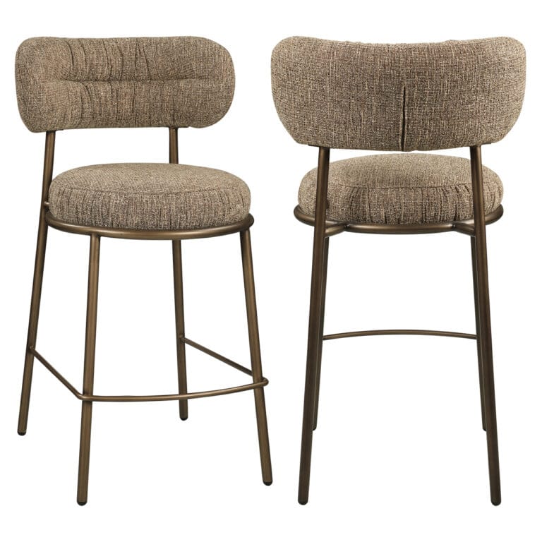 Counterstoel Encanto met bruin tweed bekleding en metalen frame.