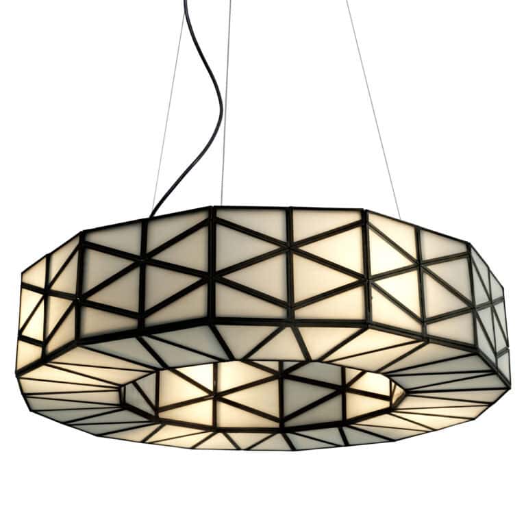 Moderne hanglamp Solaria met geometrisch ontwerp in koperkleur.