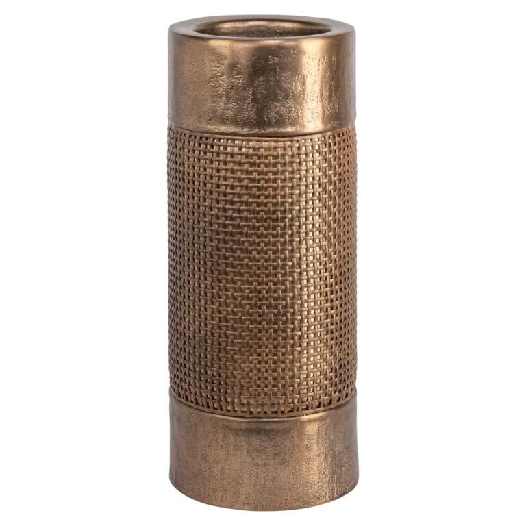 Brushed goud kandelaar met textuur, elegant en modern design.