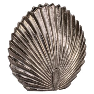 Petit vase antique en forme de coquillage, de couleur bronze, avec des nervures.