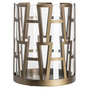 Small brass  "Hurricane light " with a geometric design for interior decoration.