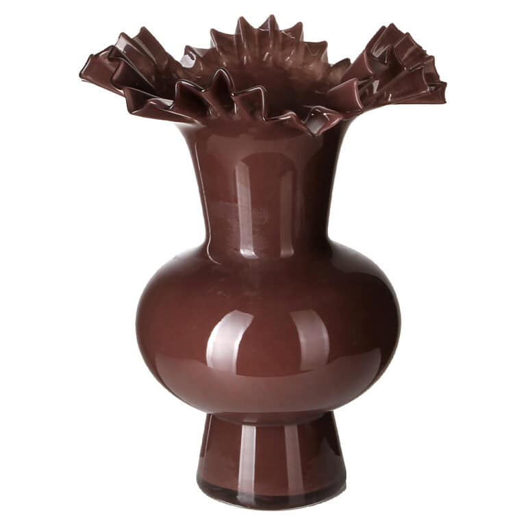Elegante bruine vaas Mira met ruffle rand, modern design.