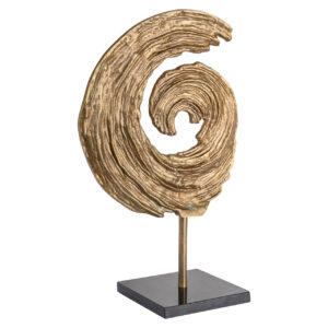 Decorative bronze object with a spiral shape on a metal base.
