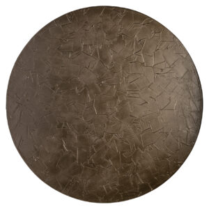 Round, crackled ceramic wall decoration in shades of brown.