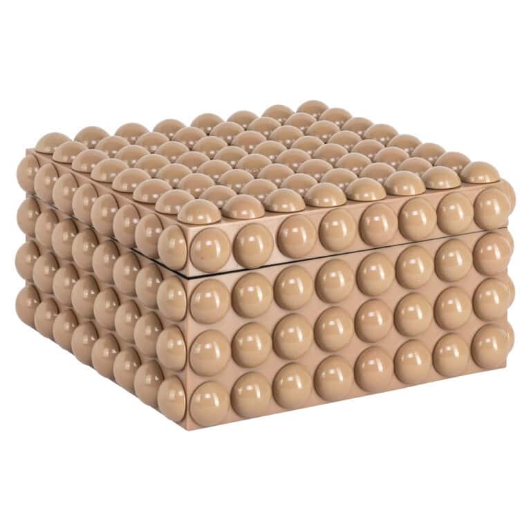 Große beige Aufbewahrungsbox mit runden Knöpfen für stilvolle Aufbewahrung.