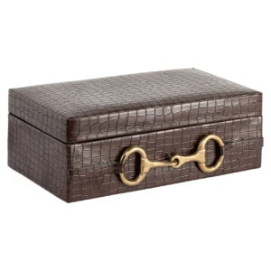 Große dunkelbraune Aufbewahrungsbox mit goldenem Verschluss für eine elegante Aufbewahrung.