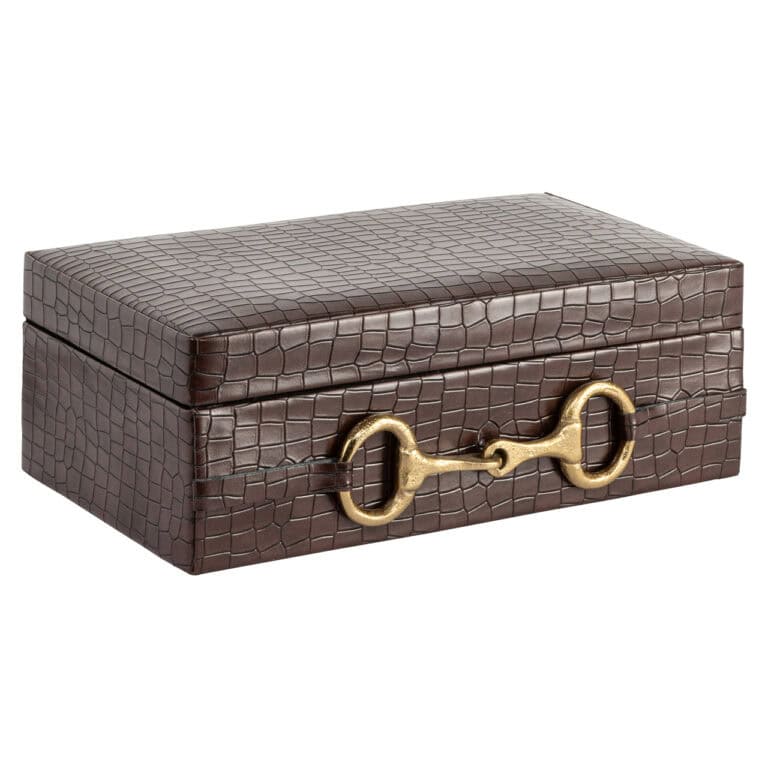Grote donkerbruine opbergdoos met gouden sluiting voor elegant interieur.