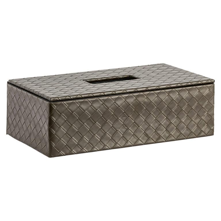 Decoratieve Vex tissuebox in olijfgroen met quiltpatroon.